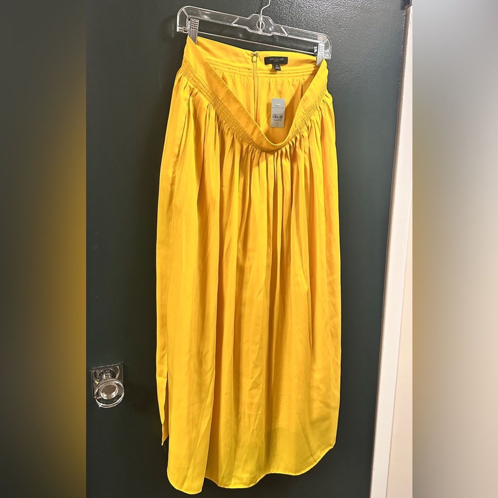 Ann Taylor Canary Yellow Midi Skirt with Gathered Waist - Picture 4 of 11